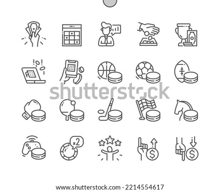 Betting on gambling. Online betting on sports games. Double bet. Win. Pixel Perfect Vector Thin Line Icons. Simple Minimal Pictogram