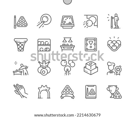 Snooker. Sport, billiard, competition, game. Best player and championship. Snooker table. Pixel Perfect Vector Thin Line Icons. Simple Minimal Pictogram