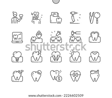 Dentistry. Broken tooth. Health care, medical and medicine. Toothache. Pixel Perfect Vector Thin Line Icons. Simple Minimal Pictogram