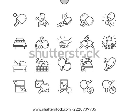Ping pong sport. Rackets and ball. Table tennis. Best ping pong club. Pixel Perfect Vector Thin Line Icons. Simple Minimal Pictogram