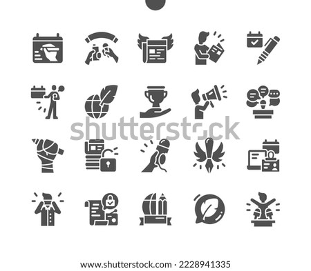 World Press Freedom Day 3 May. Journalist. Calendar. Third of may. Holiday. Award ceremony. Vector Solid Icons. Simple Pictogram