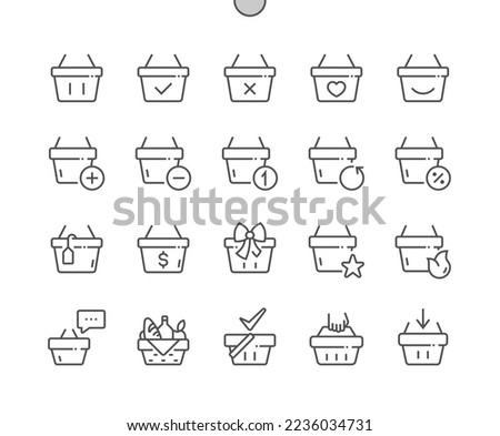 Shopping basket. Good buying. Order comments. Checkout, sale, add, refresh and more. Pixel Perfect Vector Thin Line Icons. Simple Minimal Pictogram