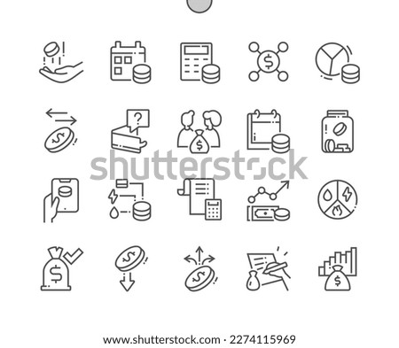 Budget. Money and financial. Budget planning. Income and outcome. Pixel Perfect Vector Thin Line Icons. Simple Minimal Pictogram