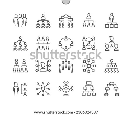 Organization chart hierarchy. Businessman manager employee. Structure, teamwork, process. Pixel Perfect Vector Thin Line Icons. Simple Minimal Pictogram