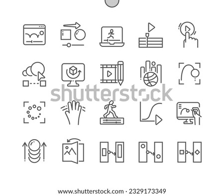 Animation. Motion design. New page. Scale, position, rotation. Pixel Perfect Vector Thin Line Icons. Simple Minimal Pictogram