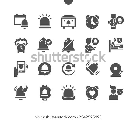 Alarm. Calendar, clock and notification. Morning alarm. Reminder, time, waking. Vector Solid Icons. Simple Pictogram