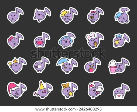 Cute little music note character. Sticker Bookmark. Funny cartoon element. Hand drawn style. Vector drawing. Collection of design elements.