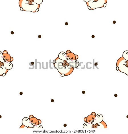 Cute kawaii hamster. Seamless pattern. Cartoon funny animals character. Hand drawn style. Vector drawing. Design ornaments.