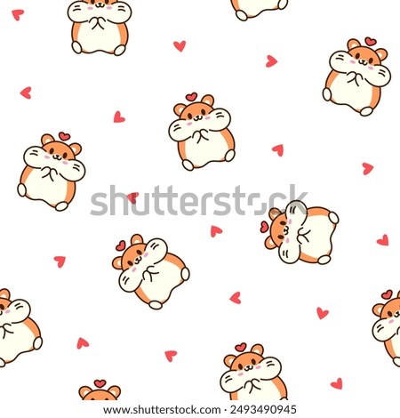 Cute kawaii hamster. Seamless pattern. Cartoon funny animals character. Hand drawn style. Vector drawing. Design ornaments.