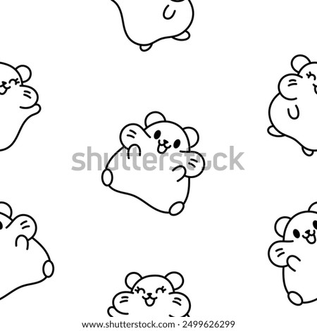 Cute kawaii hamster. Seamless pattern. Coloring Page. Cartoon funny animals character. Hand drawn style. Vector drawing. Design ornaments.