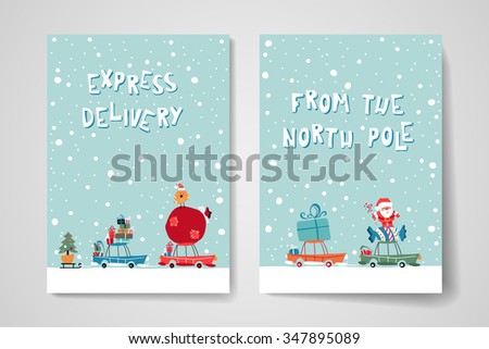 Merry Christmas Set Of Card Templates. Collection For Greeting, Congratulations, Invitations