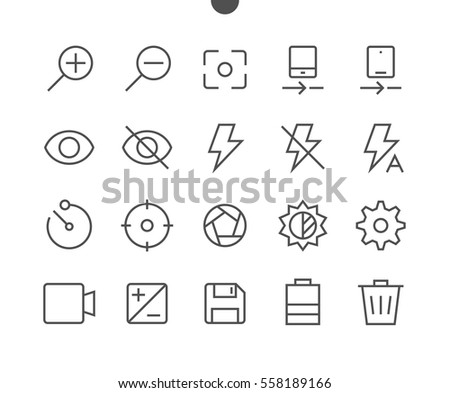 Photo Pixel Perfect Well-crafted Vector Thin Line Icons 48x48 Ready for 24x24 Grid for Web Graphics and Apps with Editable Stroke. Simple Minimal Pictogram Part 1-2