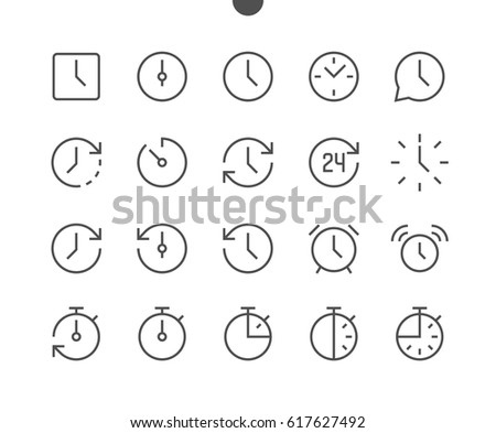 Time UI Pixel Perfect Well-crafted Vector Thin Line Icons 48x48 Ready for 24x24 Grid for Web Graphics and Apps with Editable Stroke. Simple Minimal Pictogram Part 1-2