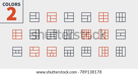 Layout UI Pixel Perfect Well-crafted Vector Thin Line Icons 48x48 Ready for 24x24 Grid for Web Graphics and Apps with Editable Stroke. Simple Minimal Pictogram Part 3-6