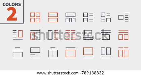 Layout UI Pixel Perfect Well-crafted Vector Thin Line Icons 48x48 Ready for 24x24 Grid for Web Graphics and Apps with Editable Stroke. Simple Minimal Pictogram Part 4-6