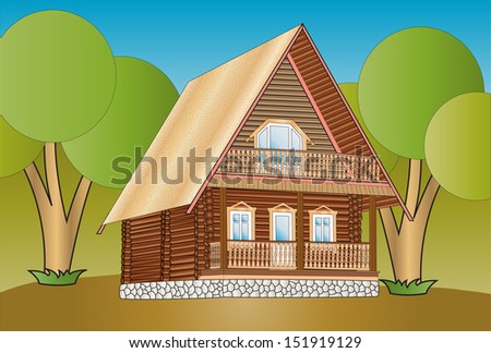 wooden house on the nature in the pine forest