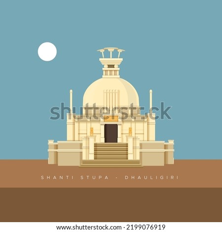 Bhubaneswar City - Shanti Stupa, Dhauligiri - Dhauli Hill -  Icon Illustration as EPS 10 File 