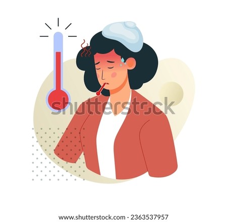 High Temperature Fever with Wet Cloth on Forehead - Icon as EPS 10 File