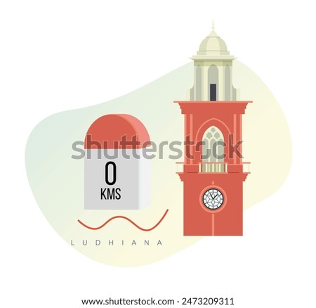 Destination Milestone - The Clock Tower - Ghanta Ghar - Ludhiana - Stock Illustration as EPS 10 File