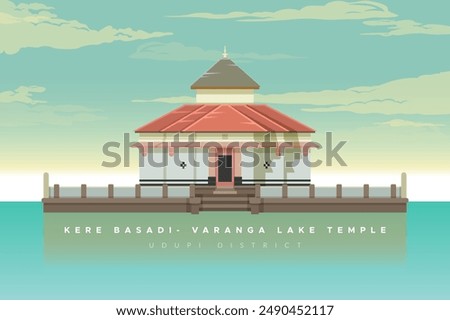 Kere Basadi- Varanga Lake Jain Temple - Stock Illustration as EPS 10 File