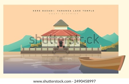 Kere Basadi- Varanga Lake Jain Temple - Stock Illustration as EPS 10 File