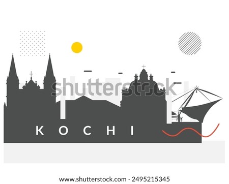 Kochi city Skyline with Famous Places - Stock Illustration as EPS 10 File