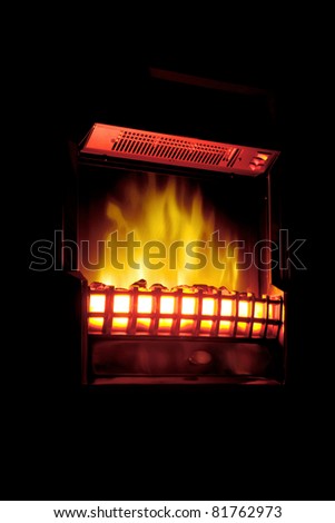 Heater with a flame effect, located on a black background.