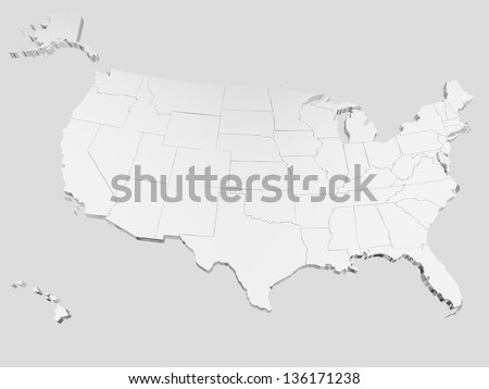 Map of USA. 3D render. Include Hawaii and Alaska.