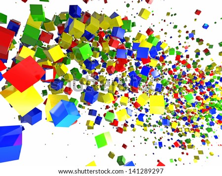 3d random colored cubes on white background
