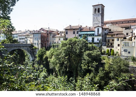 A beautiful and ancient city of Friuli Venezia Giulia in Italy, Cividale. Very important in Roman civilization, founded by Julius Caesar. View from the River Natisone