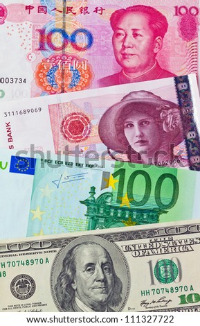 chinese yuan. eurpÃ?Â¤ische-euro bank notes. american dollars. norwegian kroner