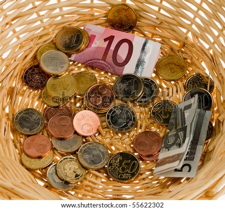 A donation basket for collection. Donation of ?
