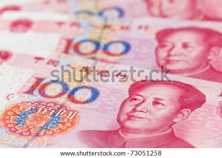 Yuan notes from China's currency. Chinese banknotes.