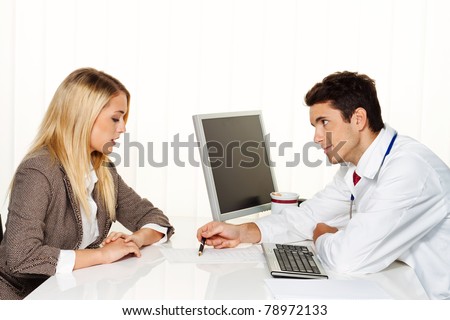 Doctors call. Patient and doctor talking to a doctor\'s office