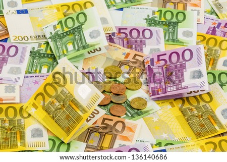 many euro banknotes. symbolic photo for wealth and investment.