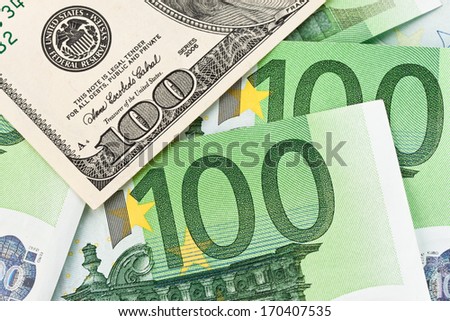 dollar and euro notes. symbol differences euro dollar