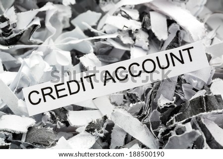 shredded paper tagged with credit account, symbolic photo for data destruction, finance and credit