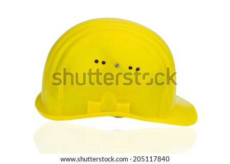yellow industrial safety helmet, icon photo for work, labor protection and accident prevention
