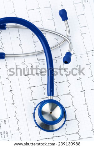 stethoscope and electrocardiogram, symbolic photo for heart disease and diagnosis