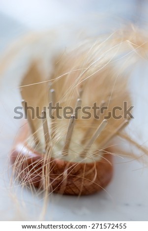 a hair brush with haeren. beginning of hair loss and alopecia