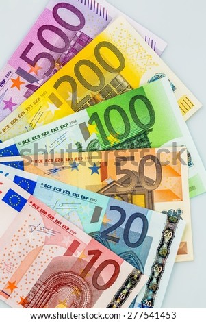 many different euro bills. symbolic photo for wealth and investment.