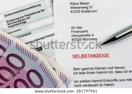 symbolic photo for a voluntary disclosure for evasion of taxes at the tax office in germany
