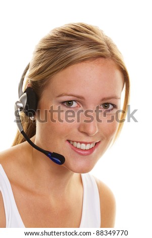 woman with telephone headset in customer service. order acceptance and hotline Stock foto © 