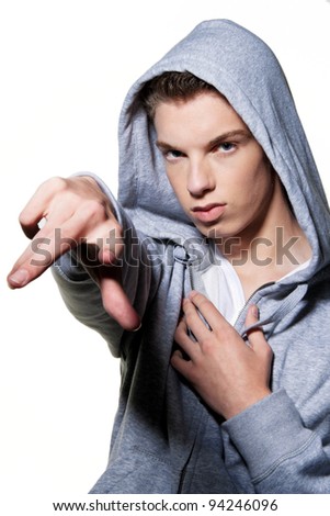 a cool-looking young man on a white background Stock foto © 