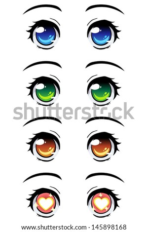 Set Of Cartoon Style Eyes Of Different Colors, Isolated On White. Stock ...