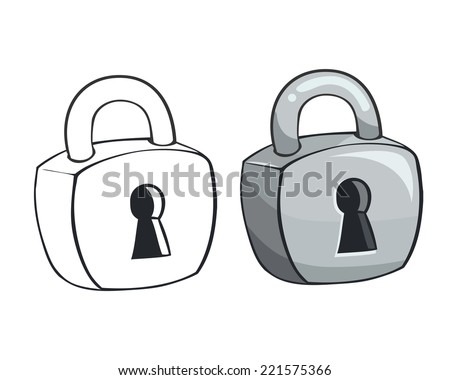 Padlock outline and color vector illustration.