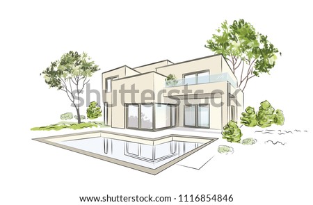 Simple Modern House Drawing Sketch - fairyecake