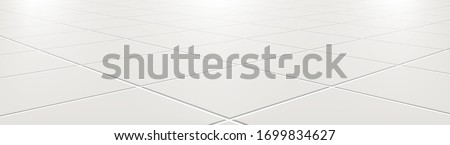 Ceramic tiles in the kitchen or bathroom on the floor 3d. Realistic white square terracotta. Perspective and light - vector illustration.