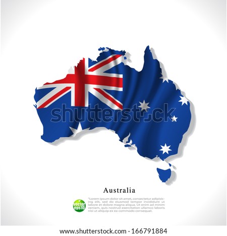 Australia map with waving flag isolated against white background, vector illustration 