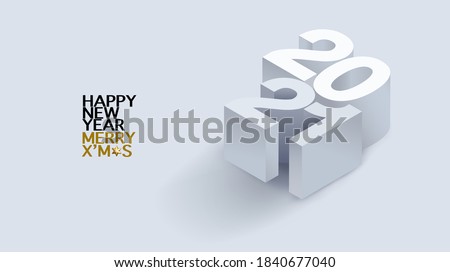 2021 calligraphy with 3d numbers on white background of Happy New Year celebration for flyers, posters, business decoration sign, brochure, card, banner, postcard. Vector illustration